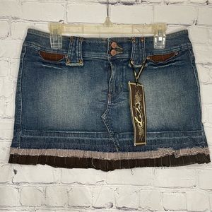 Jean Skirt With Brown Plaid Trim Size 11